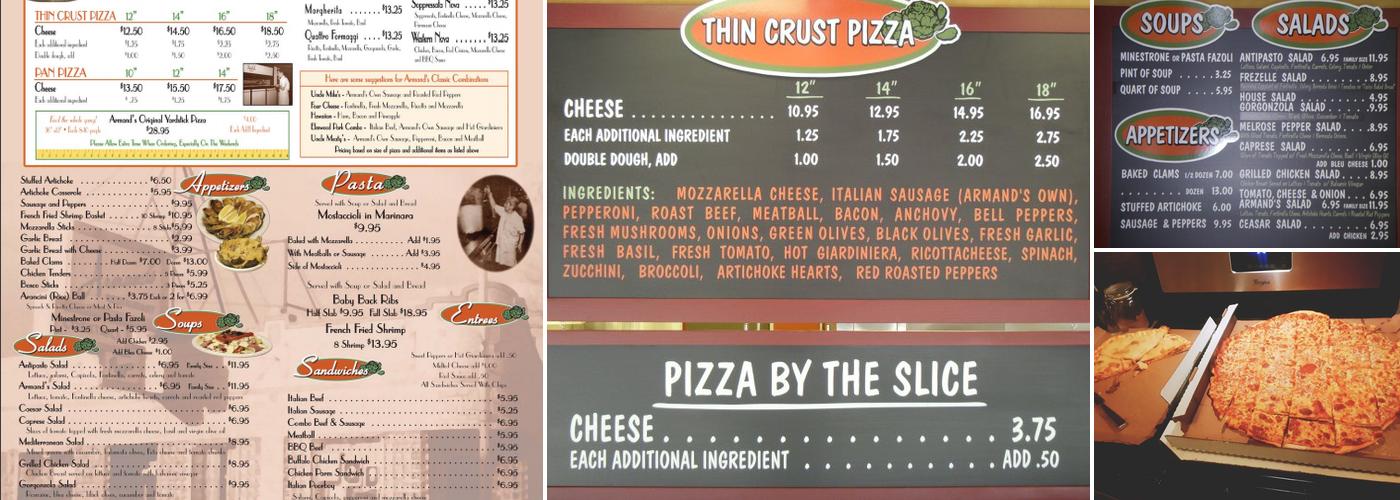 Armands Pizzeria Menu