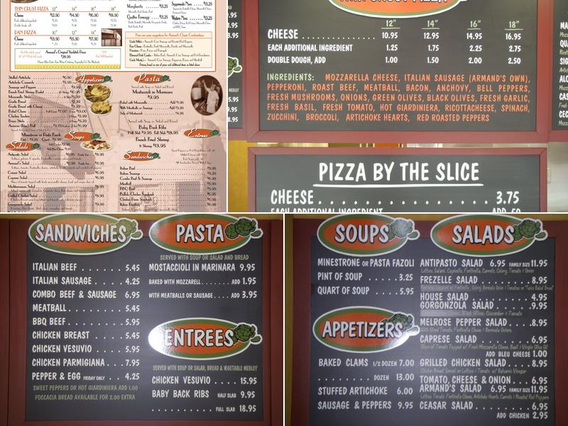 Armands Pizzeria Menu