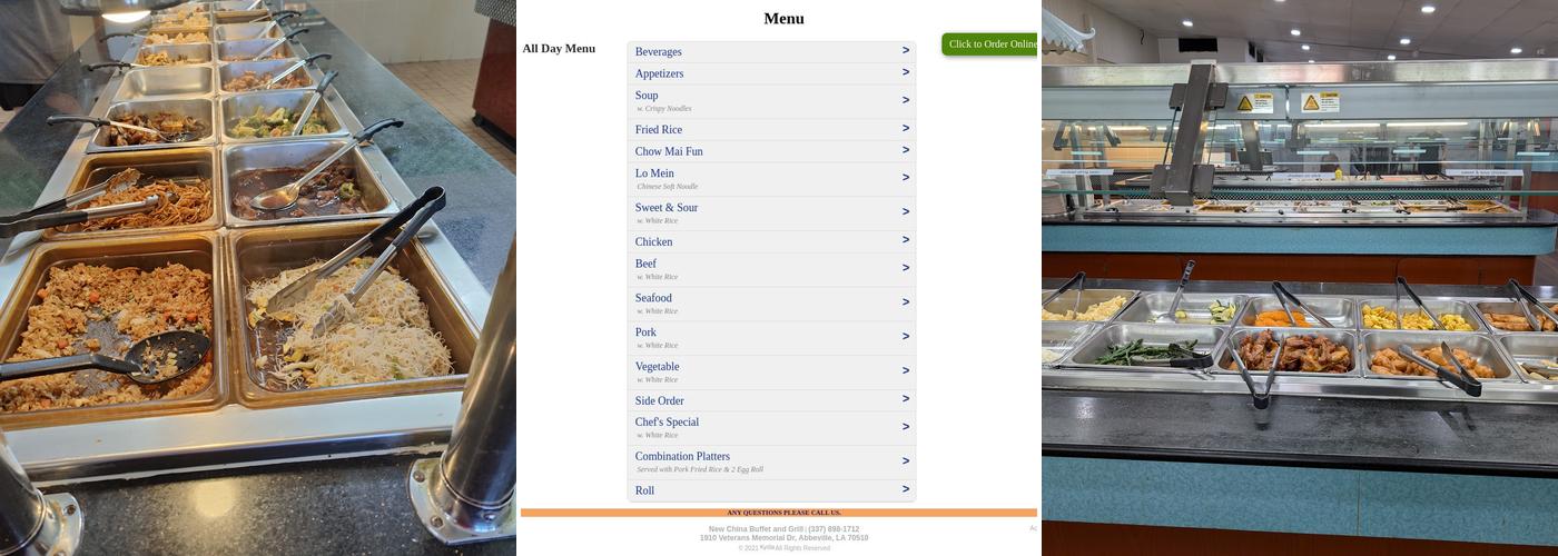 New China Buffet & Grill Menu