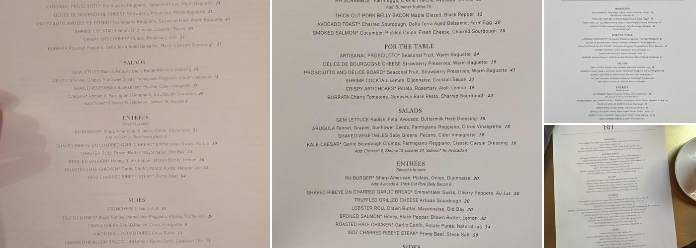 3 Arts Club Cafe at RH Chicago Menu