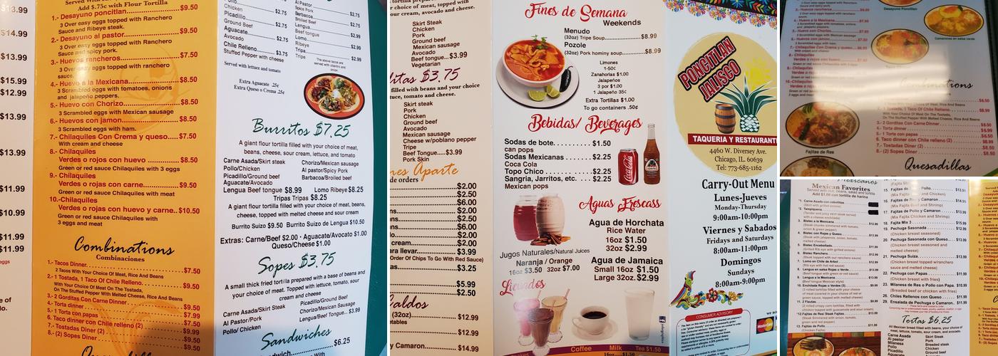 PONCITLAN JALISCO #1 TAQUERIA Menu