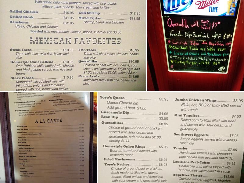 Yoyo's bar and grill Menu