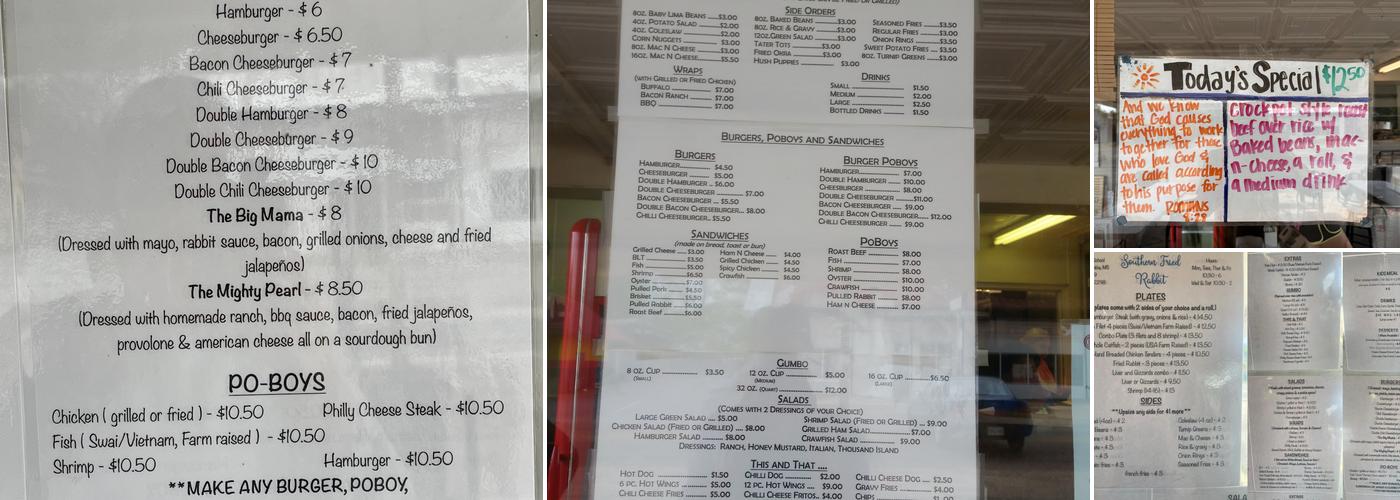 Southern Fried Rabbit Menu