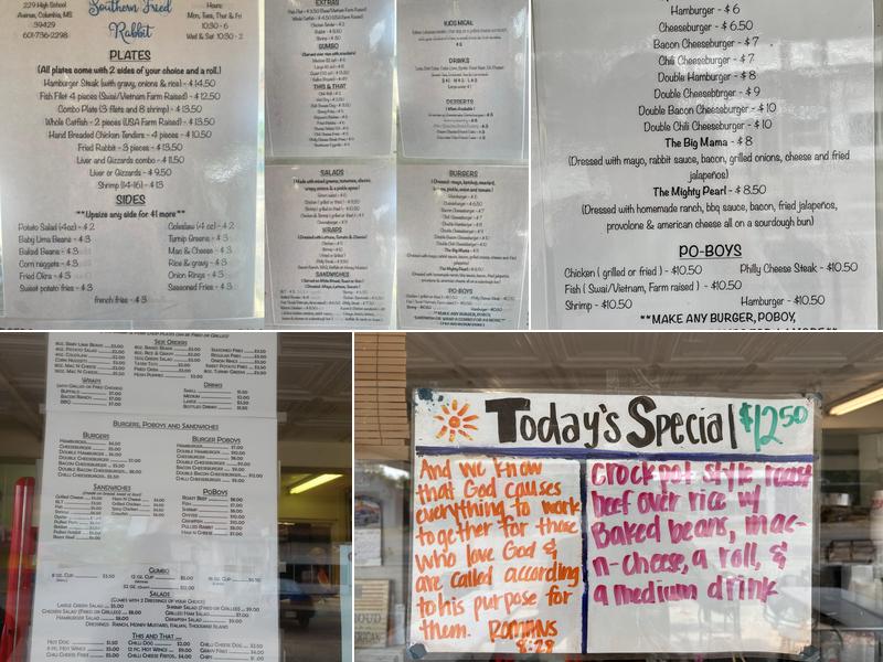 Southern Fried Rabbit Menu