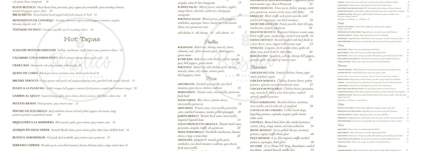 Rustico Menu