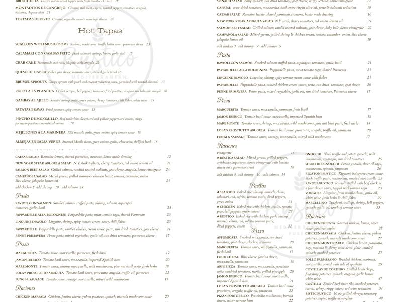 Rustico Menu