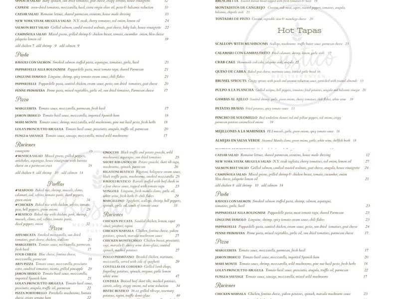 Rustico Menu