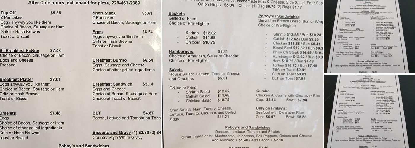 Jet-a-Way Cafe Menu