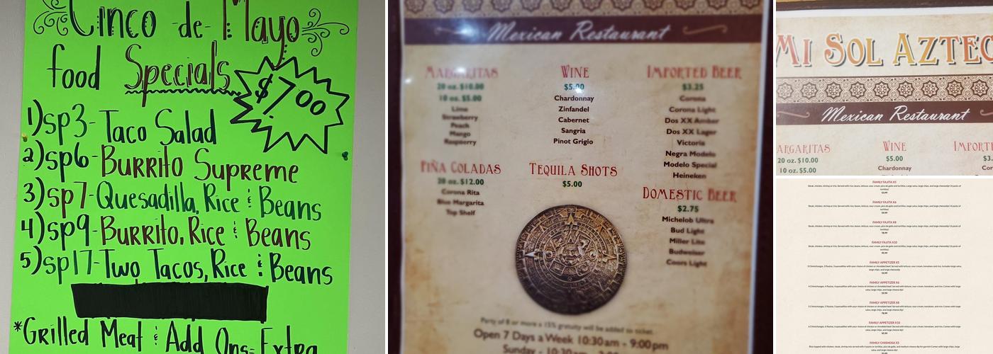 Mi Sol Azteca Menu