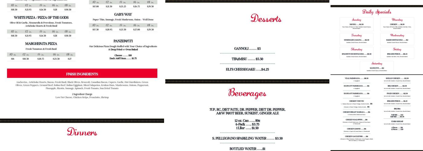 Mama Maria's Pizza Menu