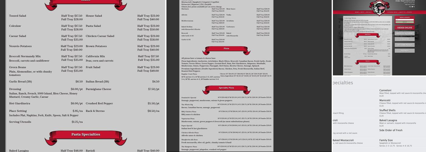 Dominick's Pizza and Pasta Menu