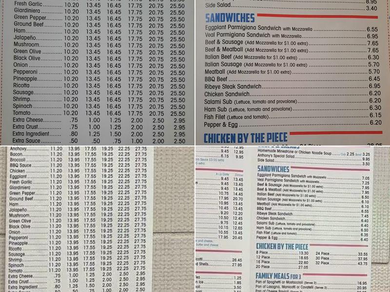 Anthony's Pizzeria Menu