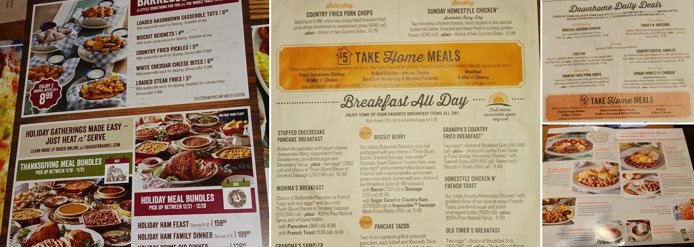 Cracker Barrel Old Country Store Menu