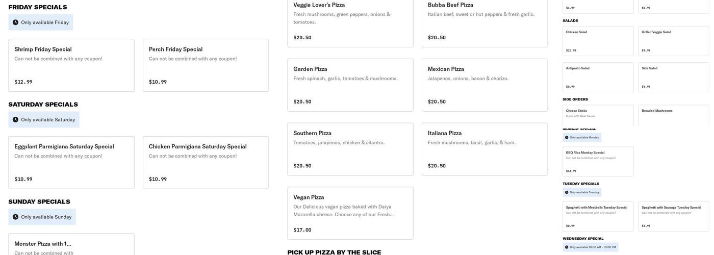 Nick & Bruno's Pizzeria Menu