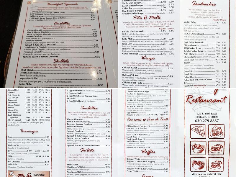 Mr G's Restaurant Menu