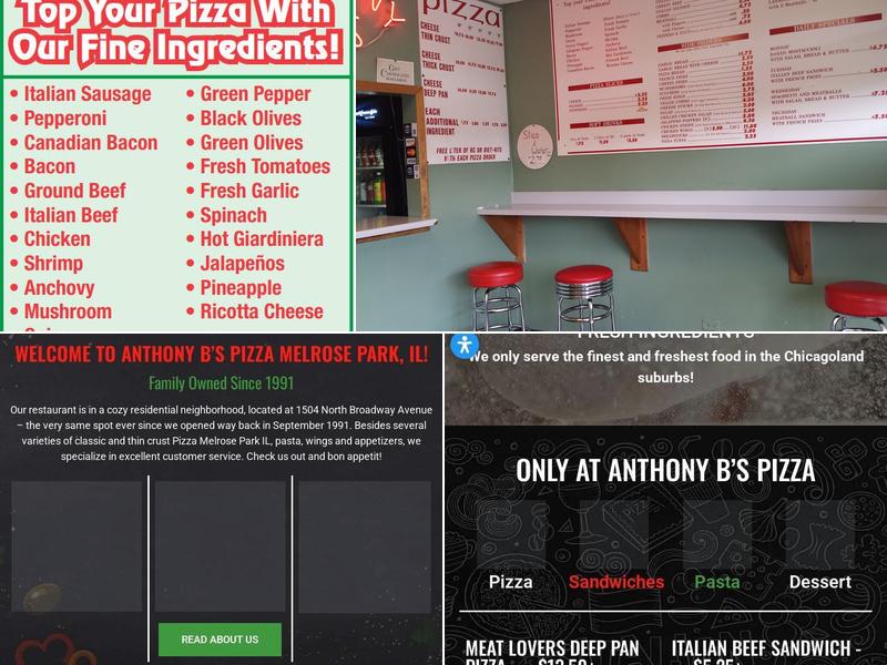 Anthony B's Pizza Menu