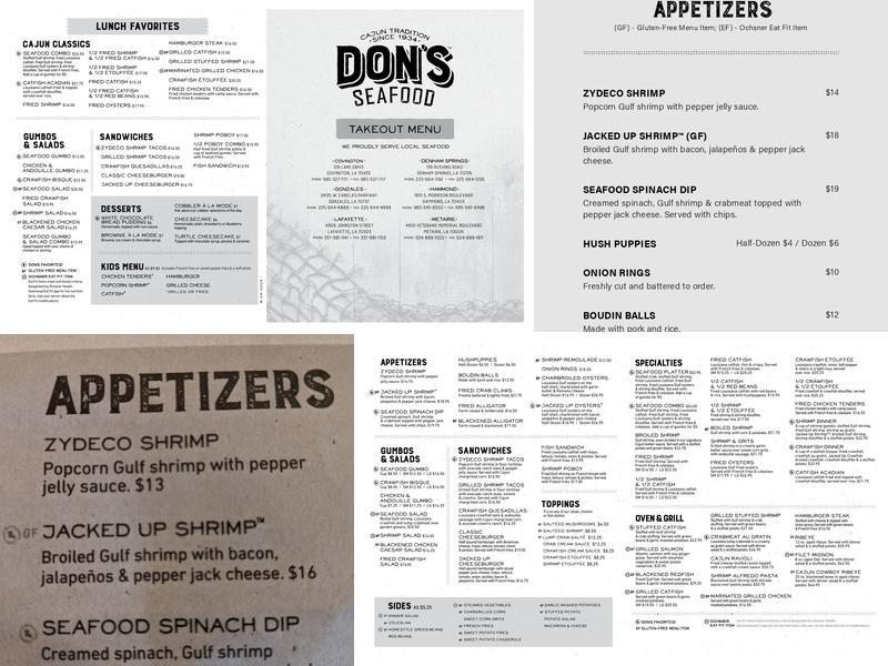 Dons Seafood - Covington Menu