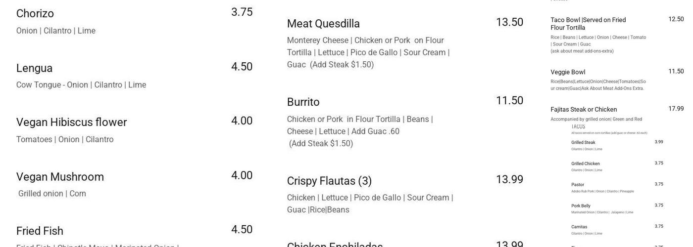 Guac N Tacos Menu