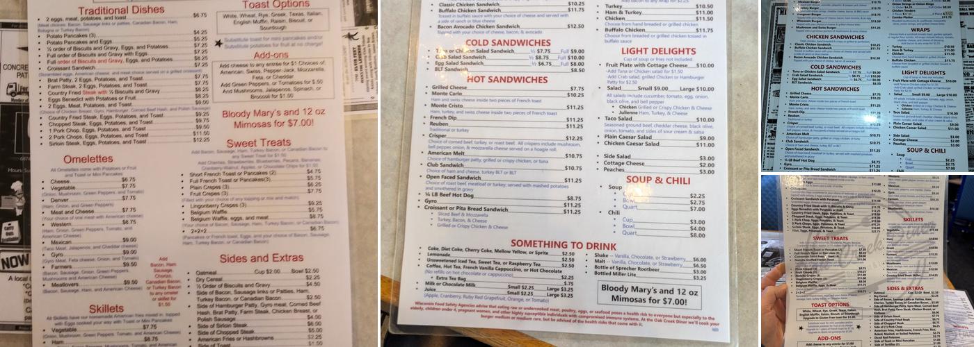Oak Creek Diner Menu