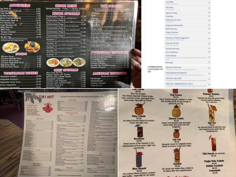 Tong's Tiki Hut Menu