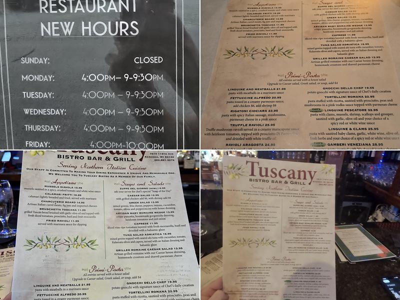 Tuscany Bistro Bar & Grill Menu