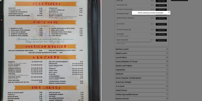 El Tucan Menu