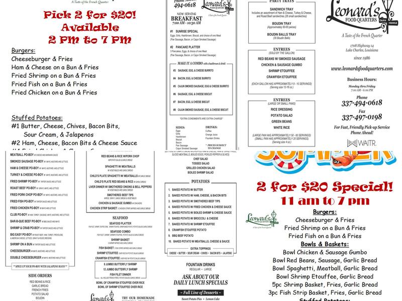 Leonard's Food Quarters Menu