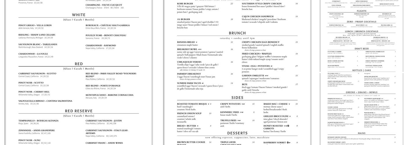 151 Kitchen | Bar Menu