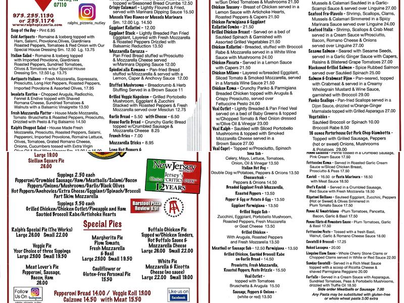 Ralph's Pizzeria Menu