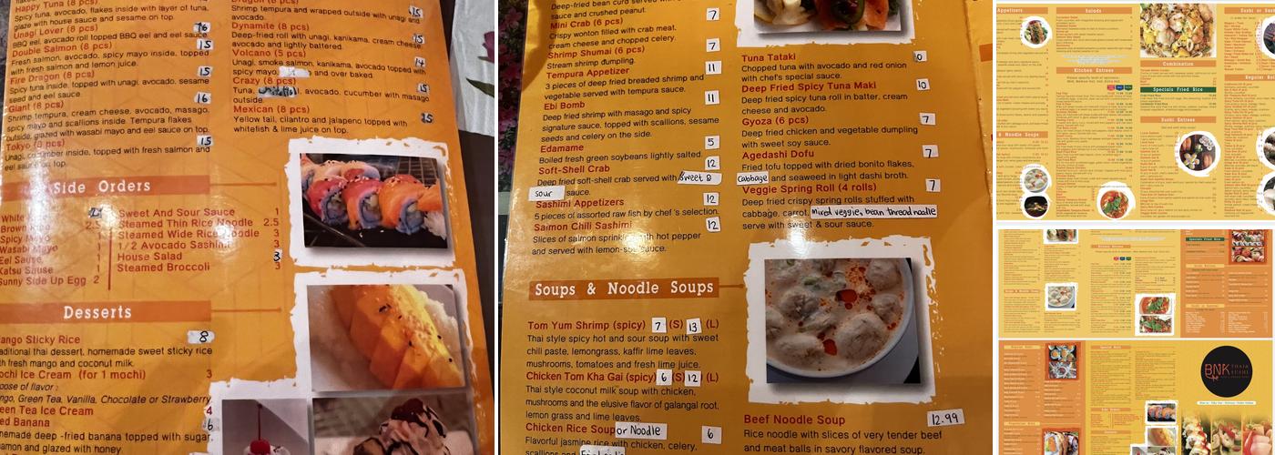 BNK Thai & Sushi Menu