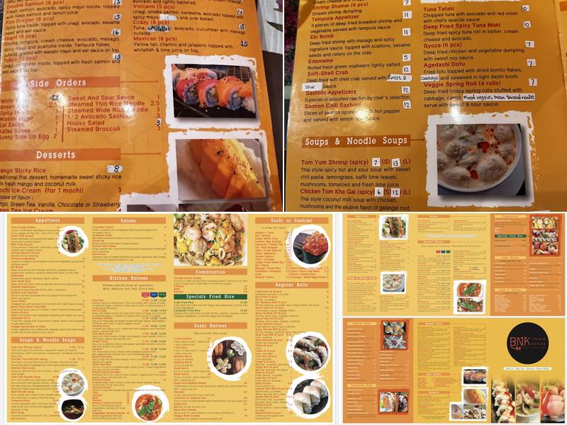 BNK Thai & Sushi Menu