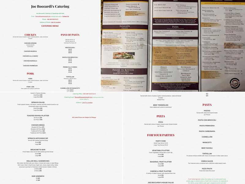 Joe Boccardi's Menu