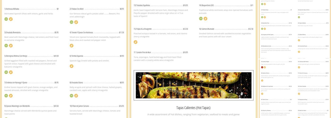 Tapas Gitana Menu