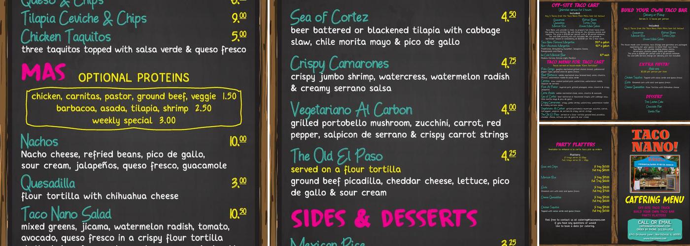 Taco Nano! Menu