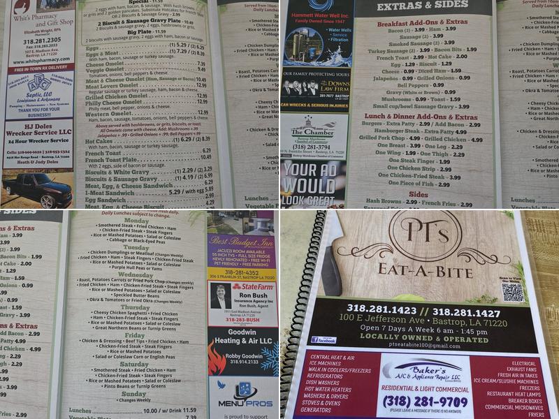 P T's Eat-A-Bite Menu