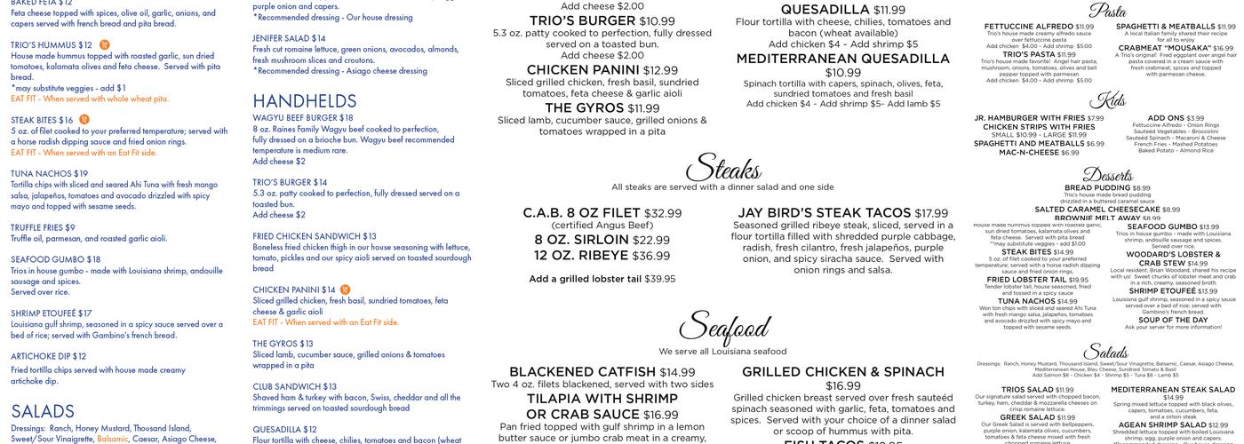 Trio's Dining - Monroe Menu