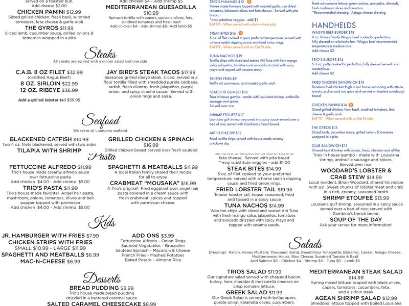 Trio's Dining - Monroe Menu
