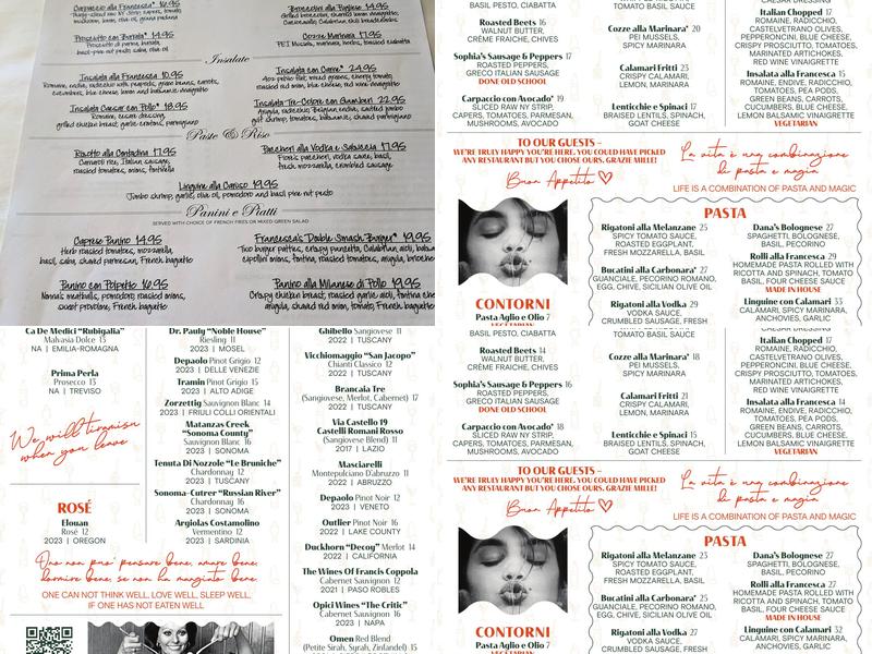 Francesca's North Menu
