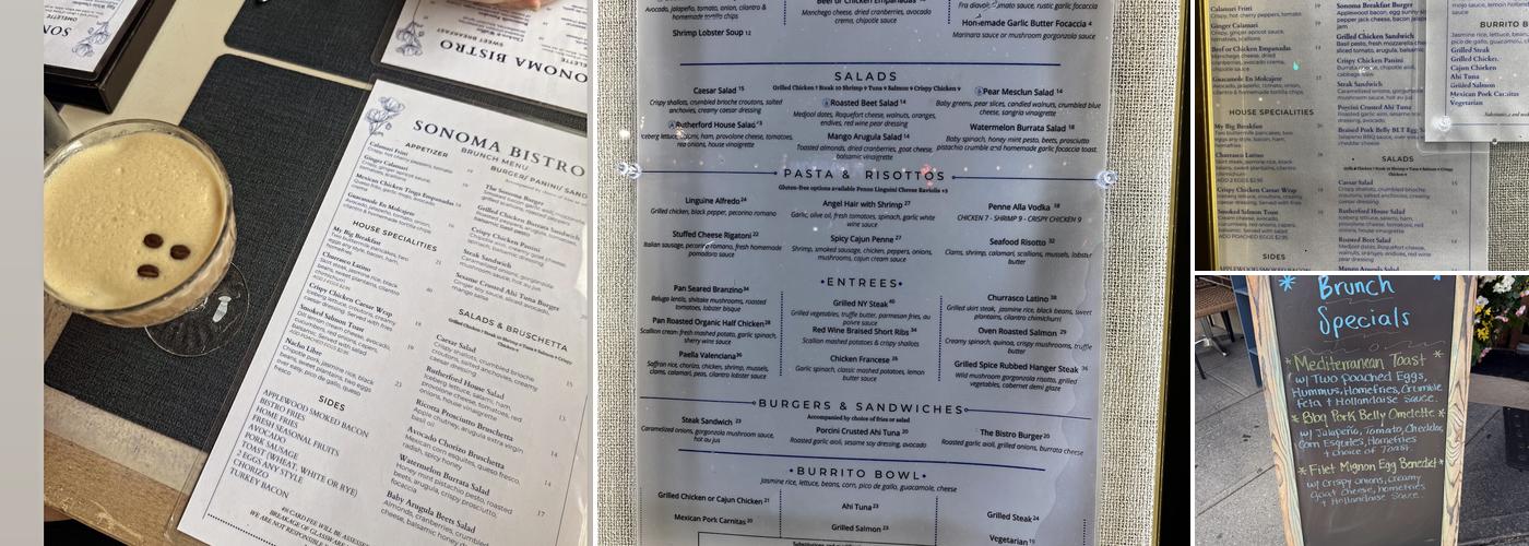 Sonoma Bistro Menu