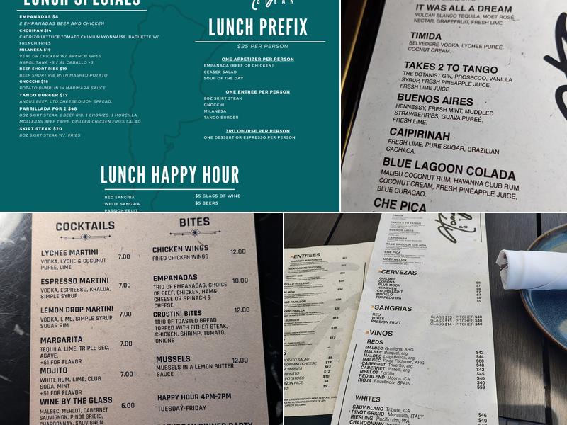 Tango Steak Menu