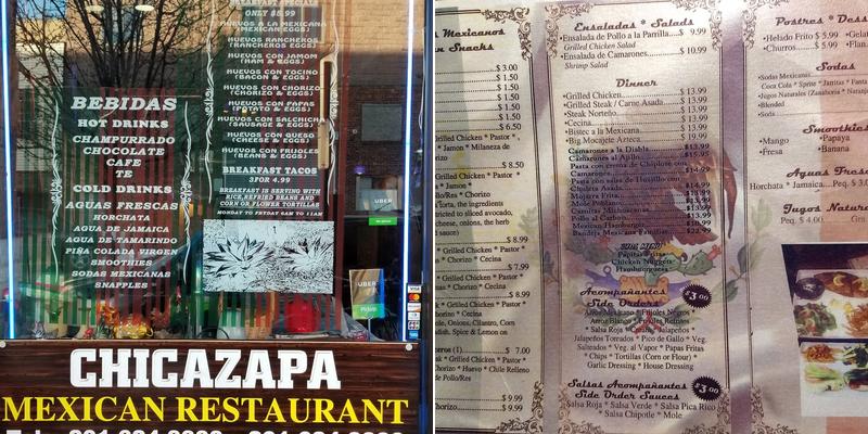 Chicazapa Menu