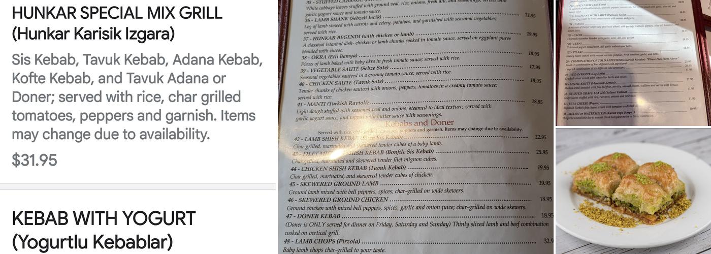 Hunkar Restaurant Menu