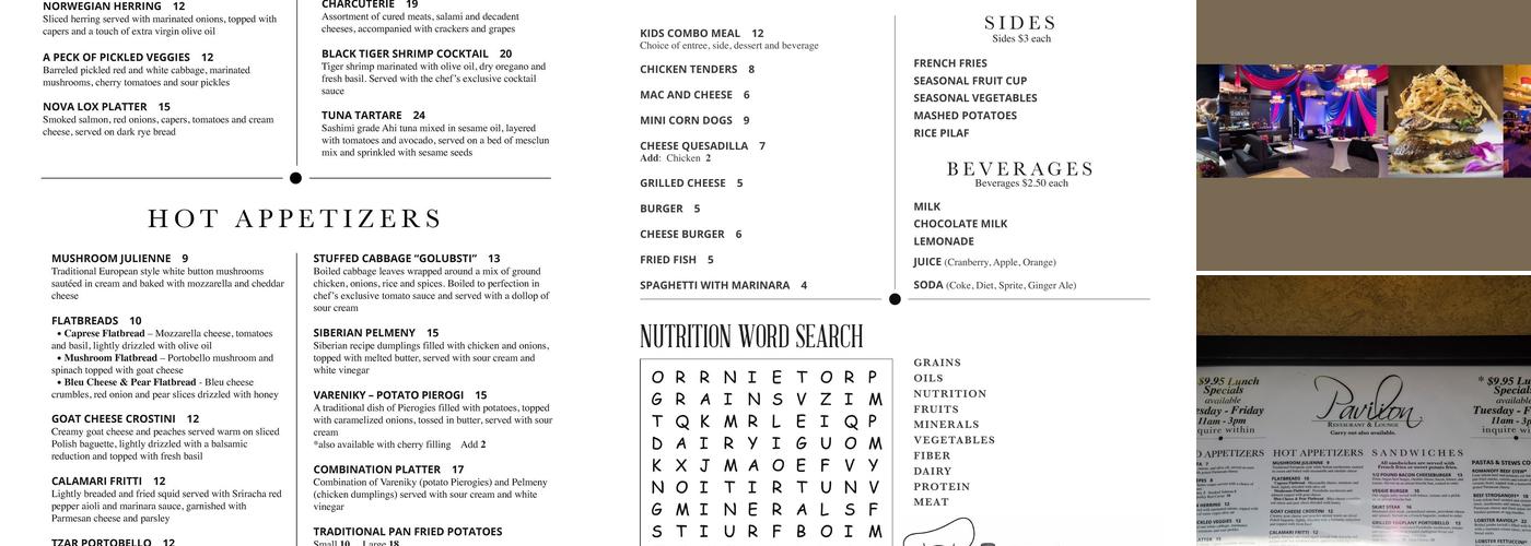 Pavilion Restaurant Menu
