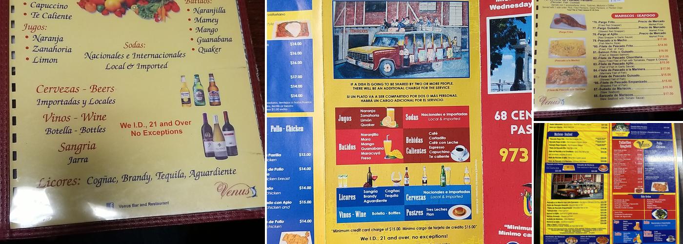 Venus Bar and Restaurant Menu