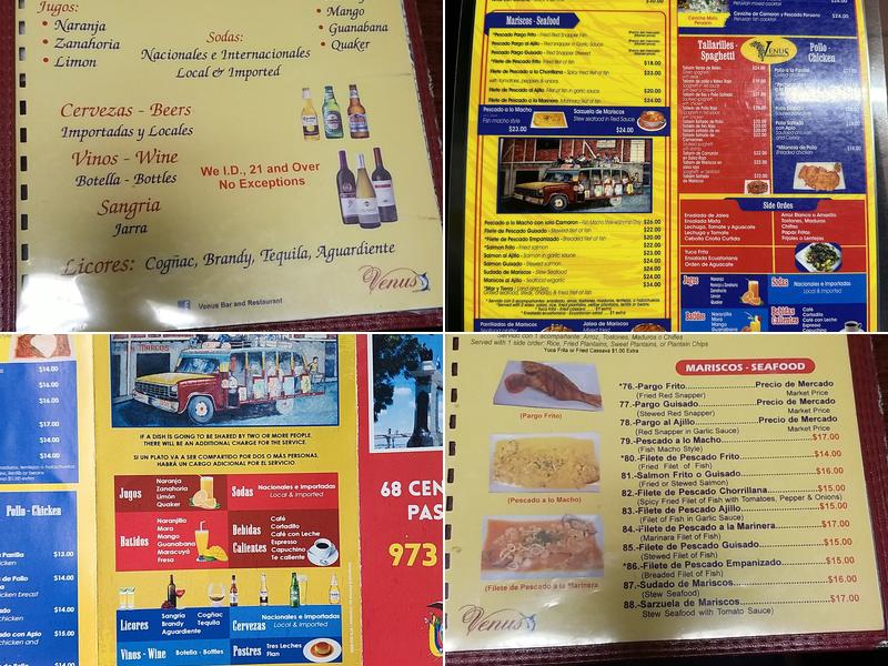 Venus Bar and Restaurant Menu