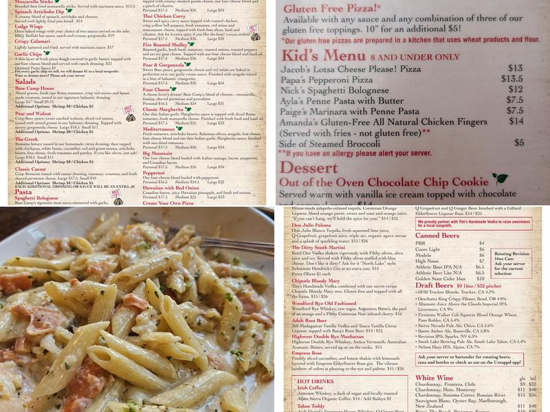 Base Camp Pizza Co. Menu