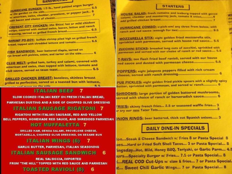 Hurricanes Bar & Grill Menu