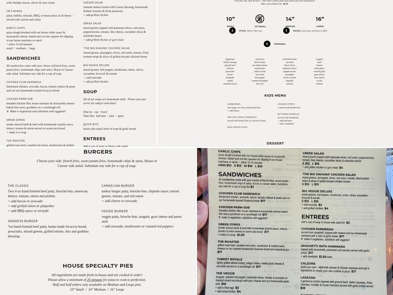 CB's Bistro Menu