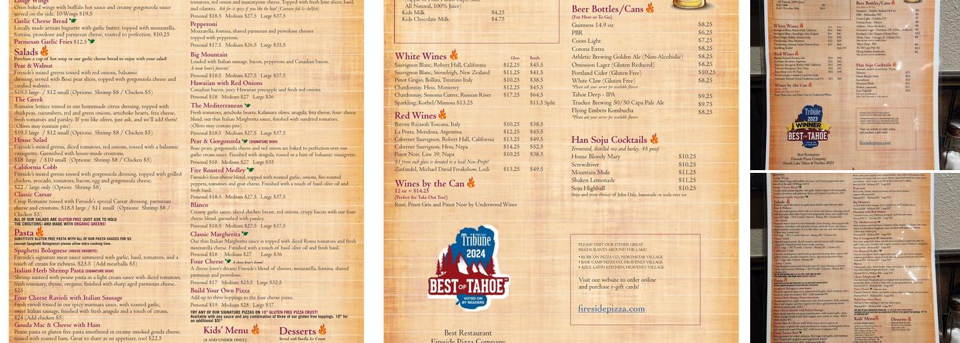 Fireside Pizza Company Menu