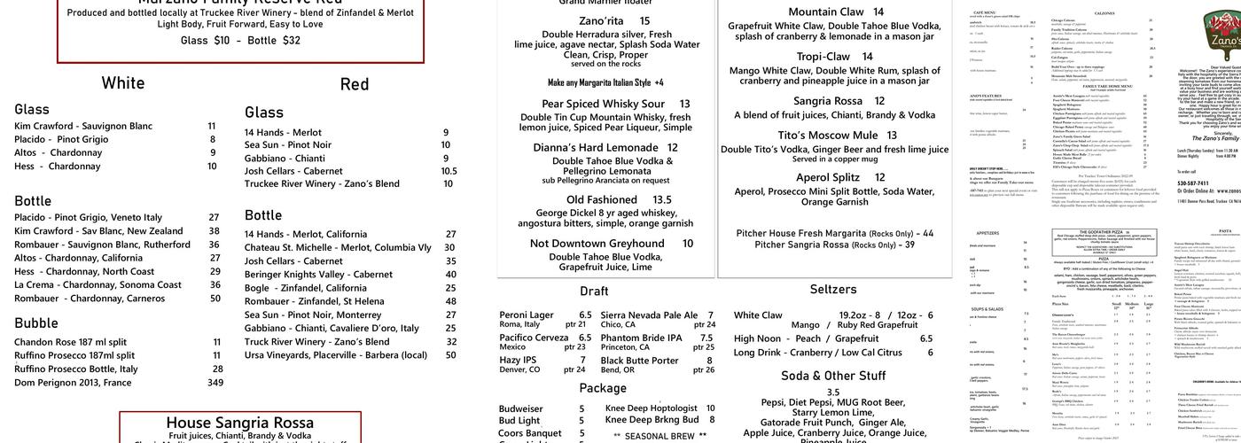 Zano's Family Italian & Pizzeria Menu